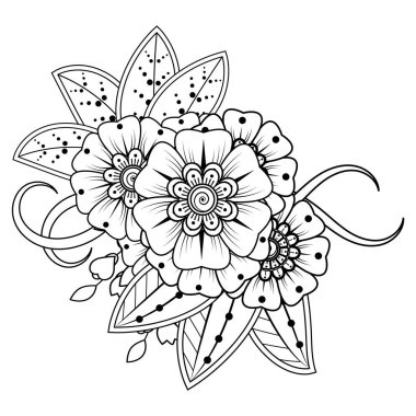 Floral Background with mehndi flower. Decorative ornament in ethnic oriental style, doodle ornament, outline hand draw. Coloring book page.