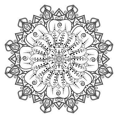 Floral Background with mehndi flower. Decorative ornament in ethnic oriental style, doodle ornament, outline hand draw. Coloring book page.