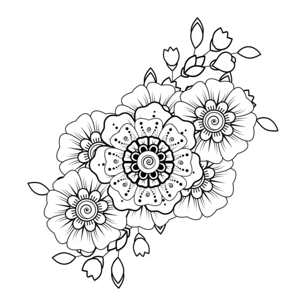 Floral Background with mehndi flower. Decorative ornament in ethnic oriental style, doodle ornament, outline hand draw. Coloring book page.