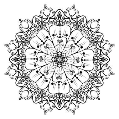 Floral Background with mehndi flower. Decorative ornament in ethnic oriental style, doodle ornament, outline hand draw. Coloring book page.