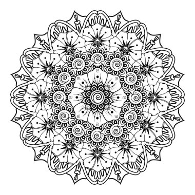 Floral Background with mehndi flower. Decorative ornament in ethnic oriental style, doodle ornament, outline hand draw. Coloring book page.