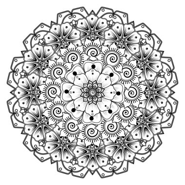 Floral Background with mehndi flower. Decorative ornament in ethnic oriental style, doodle ornament, outline hand draw. Coloring book page.