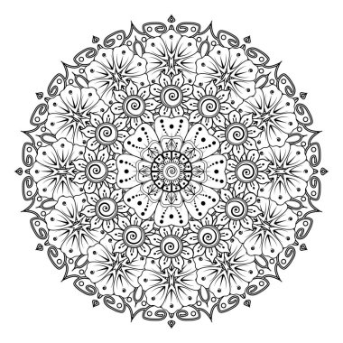 Floral Background with mehndi flower. Decorative ornament in ethnic oriental style, doodle ornament, outline hand draw. Coloring book page.