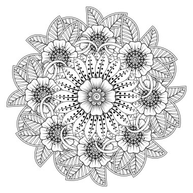Floral Background with mehndi flower. Decorative ornament in ethnic oriental style, doodle ornament, outline hand draw. Coloring book page.