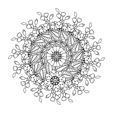 Floral Background with mehndi flower. Decorative ornament in ethnic oriental style, doodle ornament, outline hand draw. Coloring book page.