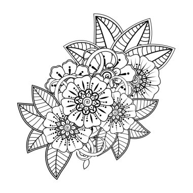Floral Background with mehndi flower. Decorative ornament in ethnic oriental style, doodle ornament, outline hand draw. Coloring book page.