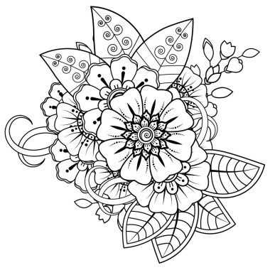 Floral Background with mehndi flower. Decorative ornament in ethnic oriental style, doodle ornament, outline hand draw. Coloring book page.