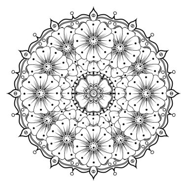 Henna, Mehndi, dövme, dekorasyon için mandala şeklinde dairesel desen. Etnik doğu tarzında dekoratif süs. Boyama kitabı sayfası.