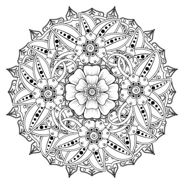 Henna, Mehndi, dövme, dekorasyon için mandala şeklinde dairesel desen. Etnik doğu tarzında dekoratif süs. Boyama kitabı sayfası.