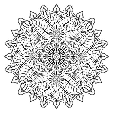 Henna, Mehndi, dövme, dekorasyon için mandala şeklinde dairesel desen. Etnik doğu tarzında dekoratif süs. Boyama kitabı sayfası.