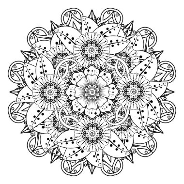 Henna, Mehndi, dövme, dekorasyon için mandala şeklinde dairesel desen. Etnik doğu tarzında dekoratif süs. Boyama kitabı sayfası.