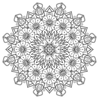 Henna, Mehndi, dövme, dekorasyon için mandala şeklinde dairesel desen. Etnik doğu tarzında dekoratif süs. Boyama kitabı sayfası.