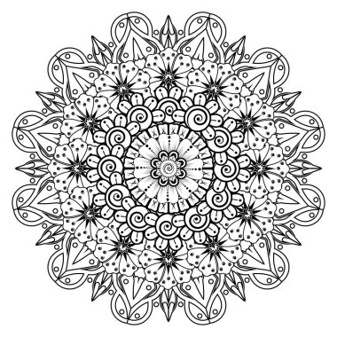 Henna, Mehndi, dövme, dekorasyon için mandala şeklinde dairesel desen. Etnik doğu tarzında dekoratif süs. Boyama kitabı sayfası.