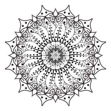 Henna, Mehndi, dövme, dekorasyon için mandala şeklinde dairesel desen. Etnik doğu tarzında dekoratif süs. Boyama kitabı sayfası.