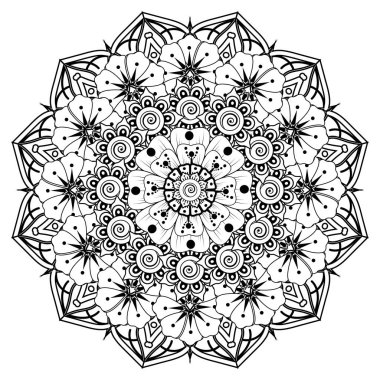 Henna, Mehndi, dövme, dekorasyon için mandala şeklinde dairesel desen. Etnik doğu tarzında dekoratif süs. Boyama kitabı sayfası.