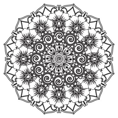 Henna, Mehndi, dövme, dekorasyon için mandala şeklinde dairesel desen. Etnik doğu tarzında dekoratif süs. Boyama kitabı sayfası.