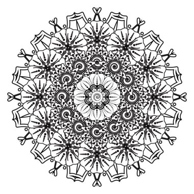 Henna, Mehndi, dövme, dekorasyon için mandala şeklinde dairesel desen. Etnik doğu tarzında dekoratif süs. Boyama kitabı sayfası.