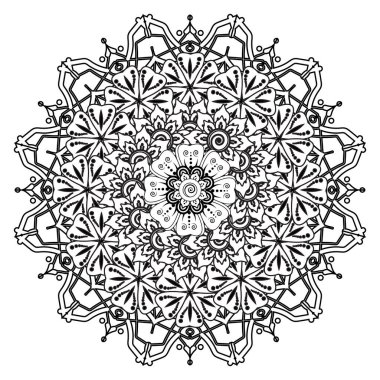 Henna, Mehndi, dövme, dekorasyon için mandala şeklinde dairesel desen. Etnik doğu tarzında dekoratif süs. Boyama kitabı sayfası.