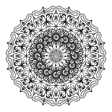 Henna, Mehndi, dövme, dekorasyon için mandala şeklinde dairesel desen. Etnik doğu tarzında dekoratif süs. Boyama kitabı sayfası.