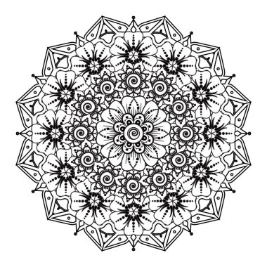 Henna, Mehndi, dövme, dekorasyon için mandala şeklinde dairesel desen. Etnik doğu tarzında dekoratif süs. Boyama kitabı sayfası.