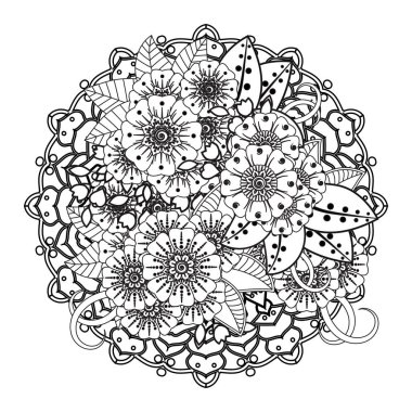 Henna, Mehndi, dövme, dekorasyon için mandala şeklinde dairesel desen. Etnik doğu tarzında dekoratif süs. Boyama kitabı sayfası.