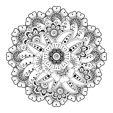 Henna, Mehndi, dövme, dekorasyon için mandala şeklinde dairesel desen. Etnik doğu tarzında dekoratif süs. Boyama kitabı sayfası.