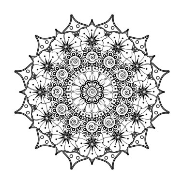 Henna, Mehndi, dövme, dekorasyon için mandala şeklinde dairesel desen. Etnik doğu tarzında dekoratif süs. Boyama kitabı sayfası.