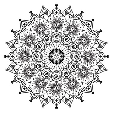 Henna, Mehndi, dövme, dekorasyon için mandala şeklinde dairesel desen. Etnik doğu tarzında dekoratif süs. Boyama kitabı sayfası.