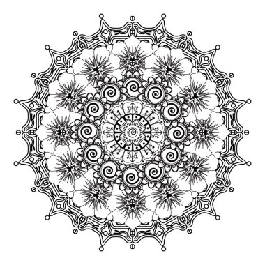 Henna, Mehndi, dövme, dekorasyon için mandala şeklinde dairesel desen. Etnik doğu tarzında dekoratif süs. Boyama kitabı sayfası.