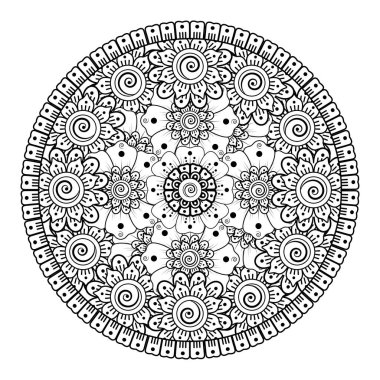 Henna, Mehndi, dövme, dekorasyon için mandala şeklinde dairesel desen. Etnik doğu tarzında dekoratif süs. Boyama kitabı sayfası.
