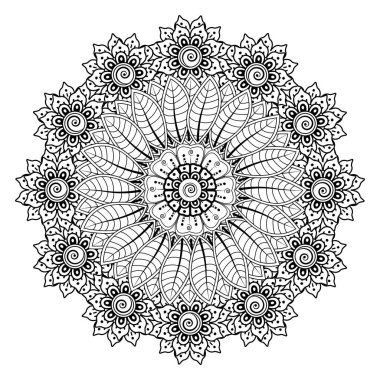 Henna, Mehndi, dövme, dekorasyon için mandala şeklinde dairesel desen. Etnik doğu tarzında dekoratif süs. Boyama kitabı sayfası.