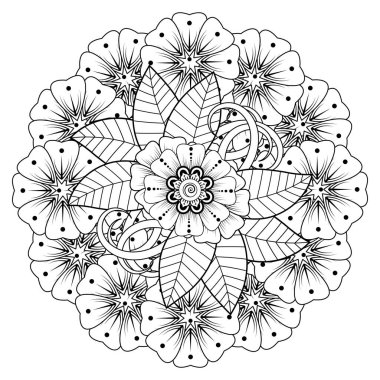 Henna, Mehndi, dövme, dekorasyon için mandala şeklinde dairesel desen. Etnik doğu tarzında dekoratif süs. Boyama kitabı sayfası.