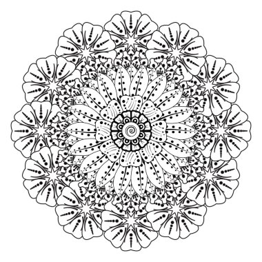 Henna, Mehndi, dövme, dekorasyon için mandala şeklinde dairesel desen. Etnik doğu tarzında dekoratif süs. Boyama kitabı sayfası.