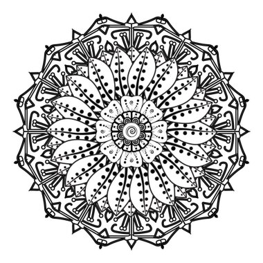 Henna, Mehndi, dövme, dekorasyon için mandala şeklinde dairesel desen. Etnik doğu tarzında dekoratif süs. Boyama kitabı sayfası.