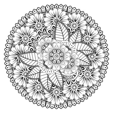 Henna, Mehndi, dövme, dekorasyon için mandala şeklinde dairesel desen. Etnik doğu tarzında dekoratif süs. Boyama kitabı sayfası.