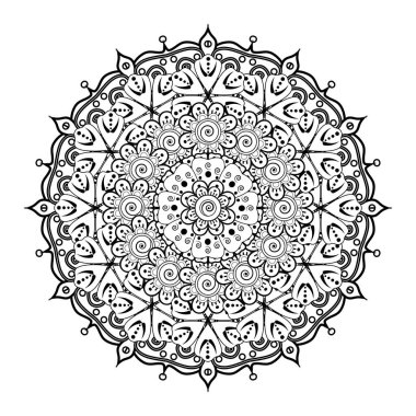Henna, Mehndi, dövme, dekorasyon için mandala şeklinde dairesel desen. Etnik doğu tarzında dekoratif süs. Boyama kitabı sayfası.