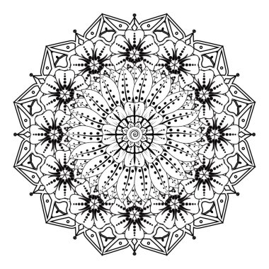 Henna, Mehndi, dövme, dekorasyon için mandala şeklinde dairesel desen. Etnik doğu tarzında dekoratif süs. Boyama kitabı sayfası.