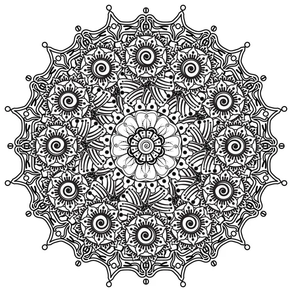 Henna, Mehndi, dövme, dekorasyon için mandala şeklinde dairesel desen. Etnik doğu tarzında dekoratif süs. Boyama kitabı sayfası.