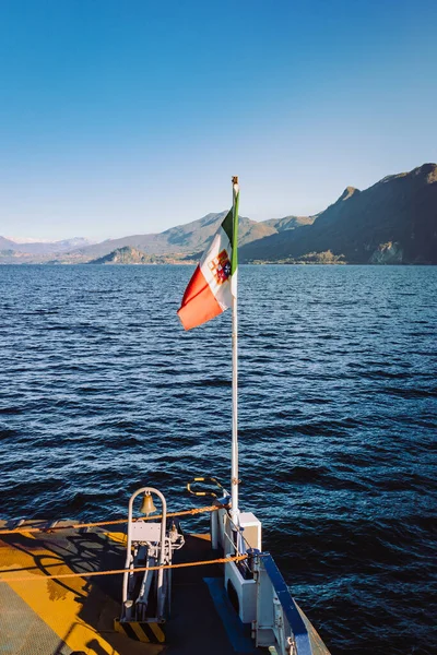 Lake Maggiore Italy December 2021 Close Flag Tourist Boat Crosses — Stock Photo, Image