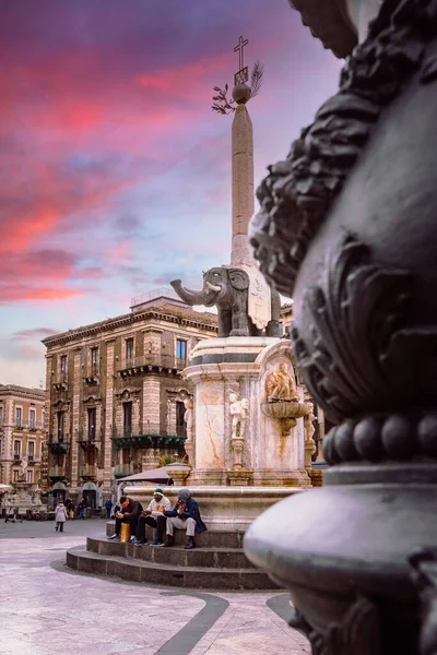 Catania Italia Marzo 2022 Fuente Elefantes Símbolo Ciudad Piazza Duomo — Foto de Stock