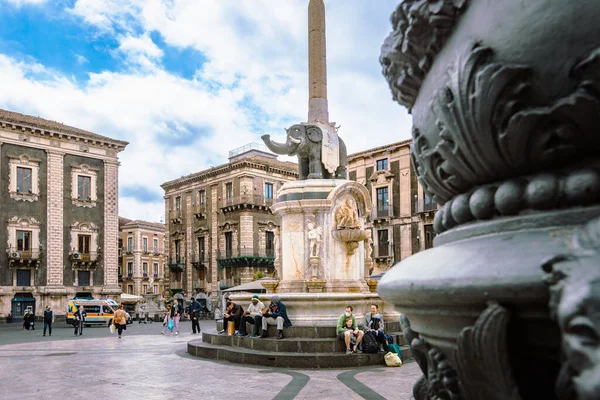 Catania Italia Marzo 2022 Fuente Elefantes Símbolo Ciudad Piazza Duomo — Foto de Stock