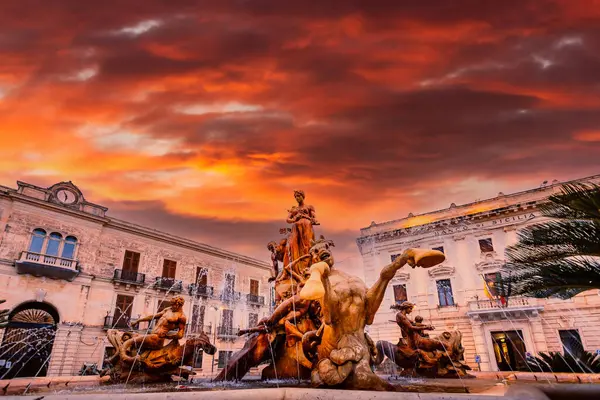 Siracusa Italy March 2022 Low Angle View Fountain Diana Historical — Stockfoto