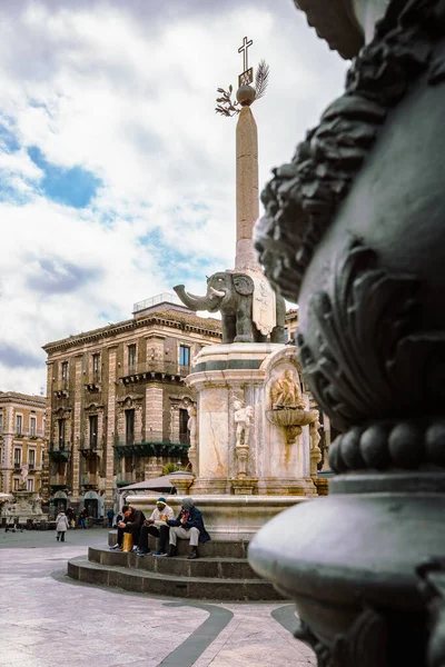 Catania Italia Marzo 2022 Fuente Elefantes Símbolo Ciudad Piazza Duomo — Foto de Stock