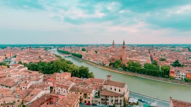 Panorámás Kilátás Városra Verona Naplementekor Időeltolódás — Stock videók