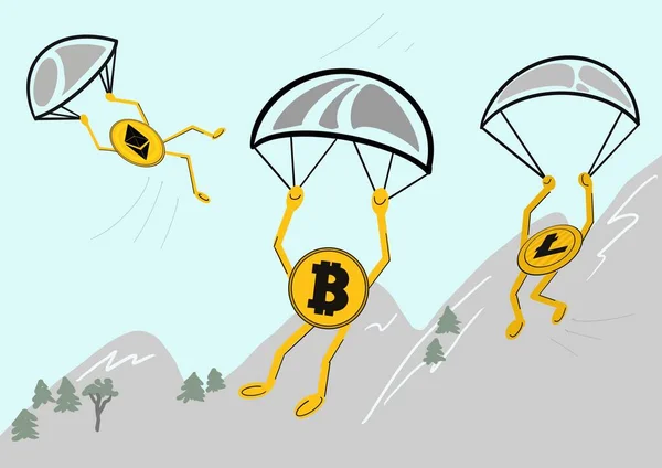 Criptomoeda Bitcoin Ethereum Litecoin Troca Saltar Para Baixo Ilustração Cor — Fotografia de Stock