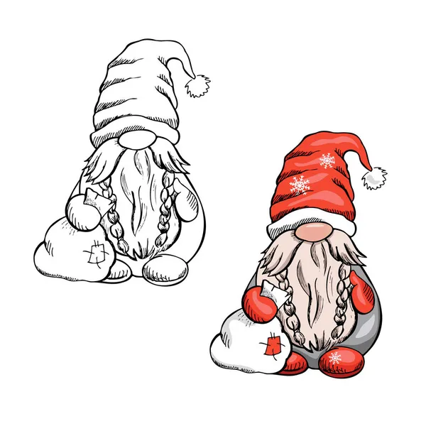 Gnome Vectoriel Pour Nouvel Noël Sur Fond Blanc Gnome Scandinave — Image vectorielle