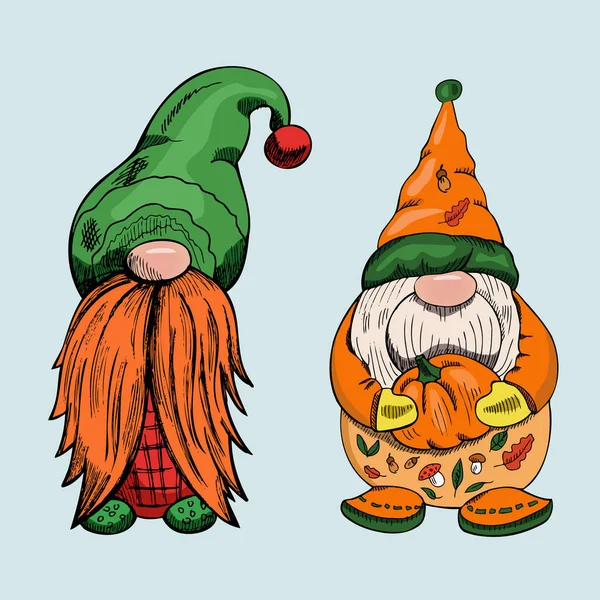 Cadılar bayramı için el yapımı cüceler. İskandinav cücesi. Vintage vektör illüstrasyonu.