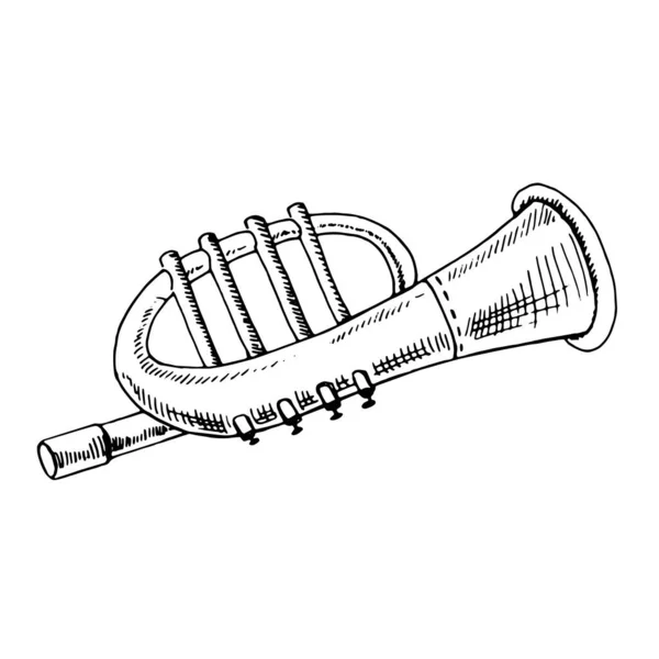 Croquis Encre Dessiné Main Une Trompette Musicale Vintage Jouet Trompette — Image vectorielle