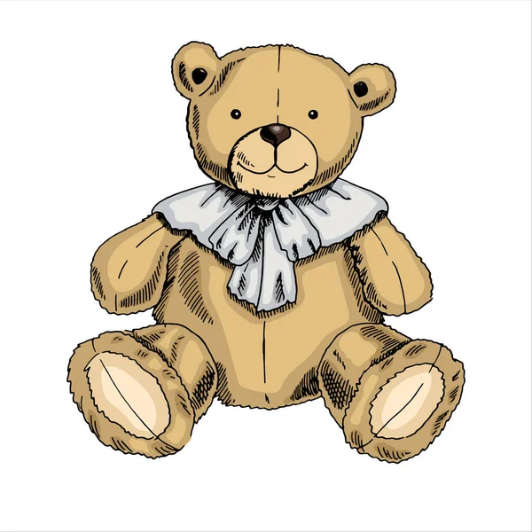 Hand Drawn Ink Sketch Vintage Toy Teddy Bear Toy Outline — Wektor stockowy