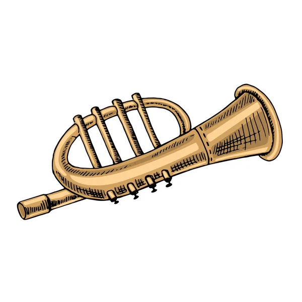 Мальований Вручну Чорнильний Ескіз Старовинної Музичної Труби Музична Труба Іграшка — стоковий вектор